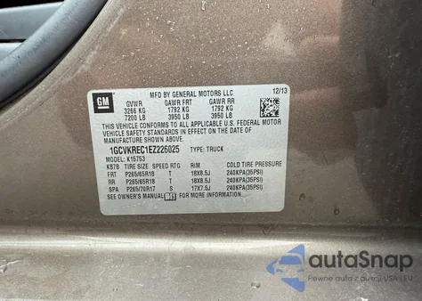 2014 Chevrolet Silverado K1500 Lt from USA, damaged, VIN 1GCVKREC1EZ226025